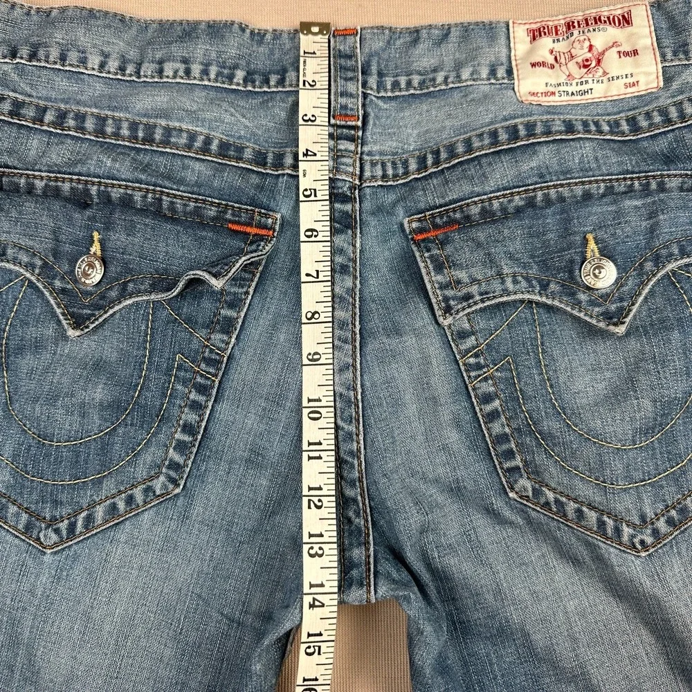 True Religion Ricky Jeans Mens 38x29 Blue Straight Flap Pocket 100% Cotton